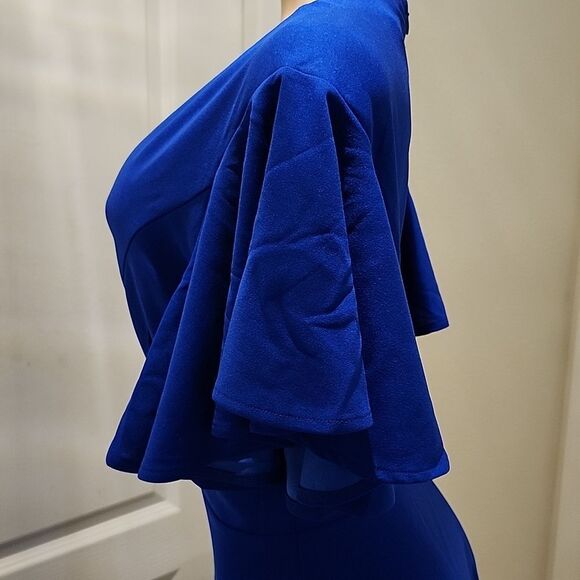 BRIDESMAY FIT AND FLARE V-NECK RUFFLE SLEEVE WOMEN'S DRESS - Picture 10 of 11